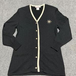 Vintage Castleberry Cardigan Sweater 10 Black Chic Shoulder Pads USA
